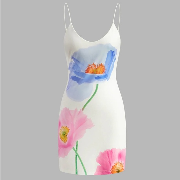Commense Dresses & Skirts - Commense Backless Floral Mini Dress White Medium NWT